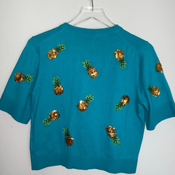 🍍 Alice + Olivia Pineapple Sequin Cardigan – Turquoise (L)295 - Picture 10 of 14